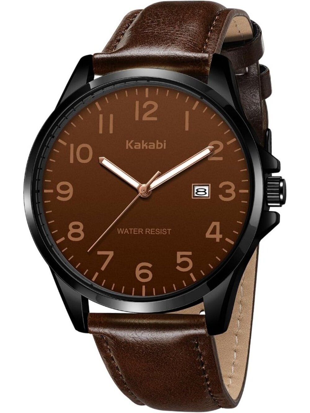 Men's Coffee Black Waterproof Quartz Analog Date with Leather Strap Wrist Watch